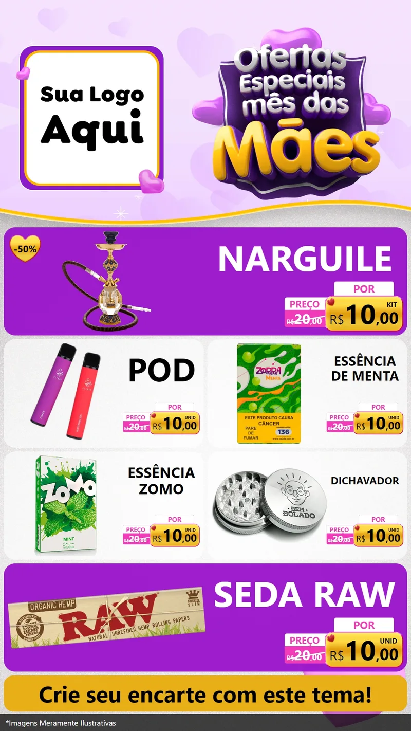 Modelo de TV para TV Vertical com o tema Ofertas Especiais - Mês das Mães para Tabacaria
