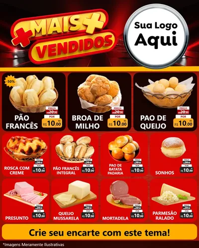 Modelo de Rede Social para Feed Instagram com o tema Mais Vendidos para Padaria