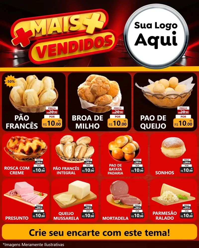 Modelo de Rede Social para Feed Instagram com o tema Mais Vendidos para Padaria