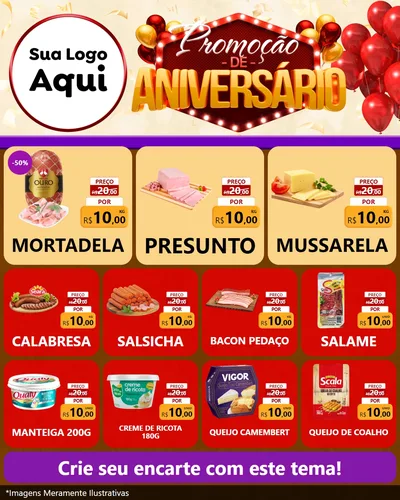 Modelo de Rede Social para Feed Instagram com o tema Promoção de Aniversário para Frios e Laticínios