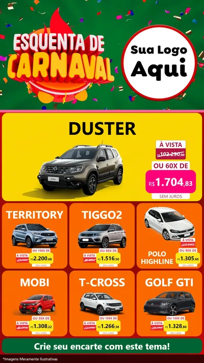 Modelo de Rede Social para Stories com o tema Esquenta de Carnaval para Concessionaria de Carros
