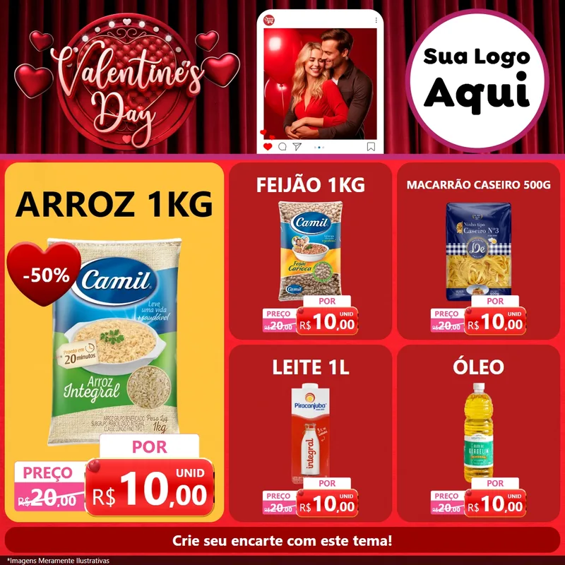 Modelo de Rede Social para Feed Facebook com o tema Valentine's Day para Supermercado