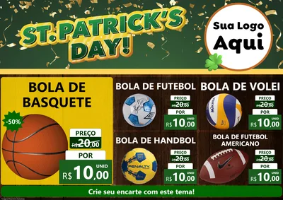Modelo de Encarte para Encarte A4 Horizontal com o tema St Patriks Day para Artigos Esportivos