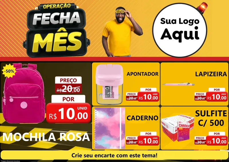 Modelo de Encarte para Encarte A4 Horizontal com o tema Operação Fecha Mês para Papelaria