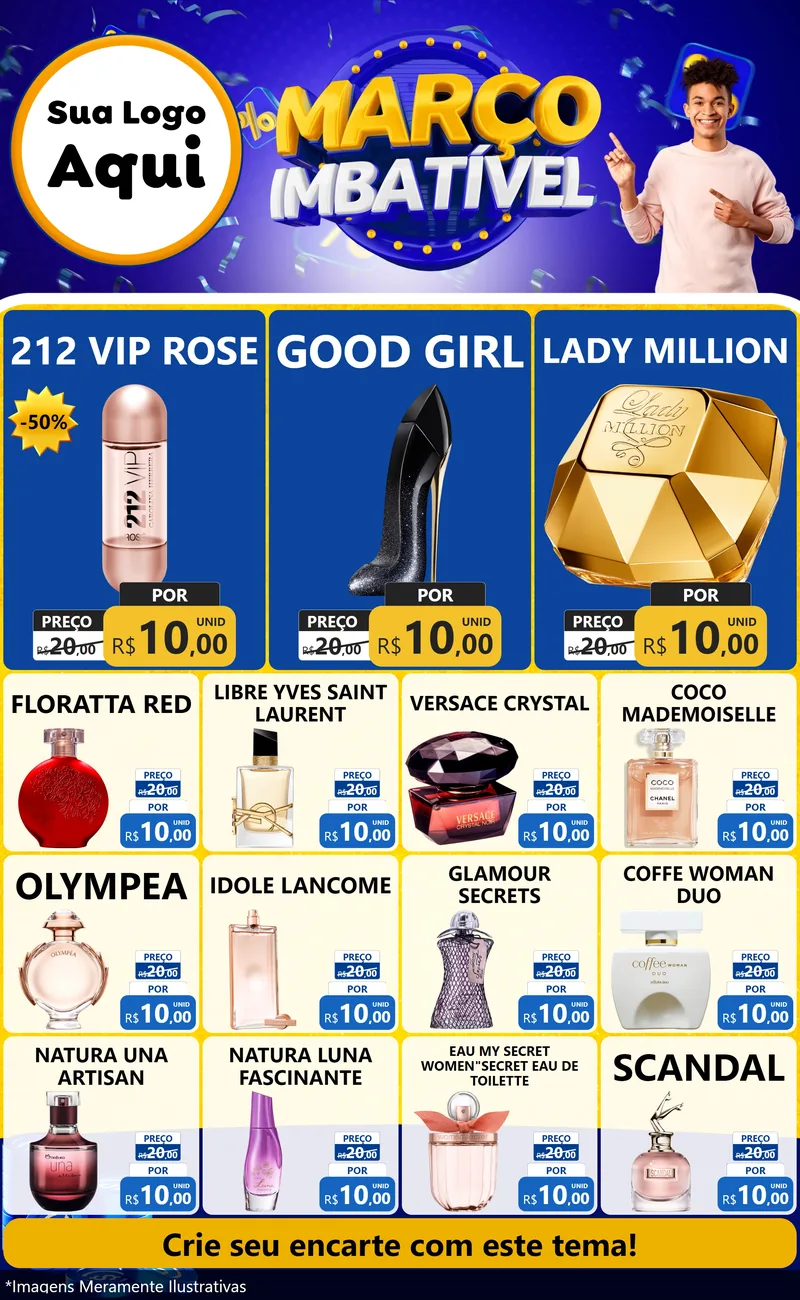 Modelo de Encarte para Encarte Grande com o tema Março Imbatível para Perfumes