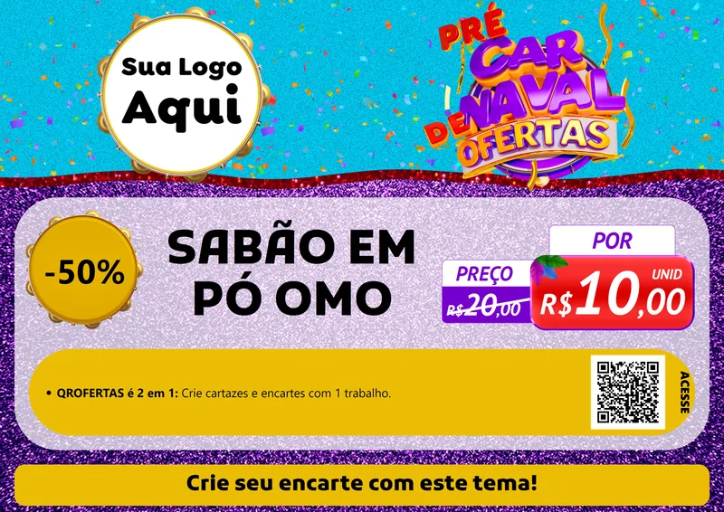 Modelo de Cartaz para Cartaz A4 Horizontal com o tema Pré Carnaval de Ofertas para Produtos de Limpeza