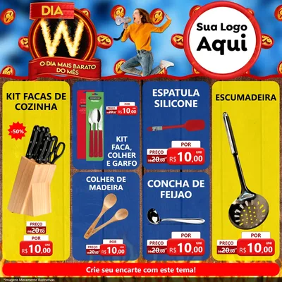 Modelo de Rede Social para Feed Facebook com o tema Dia W - O Dia Mais Barato Do Mês para Utilidades Domésticas