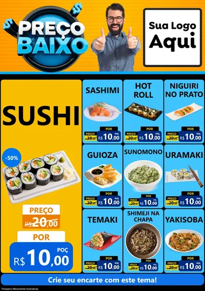 Modelo de Encarte para Encarte A4 Vertical com o tema Preço Baixo para Comida japonesa