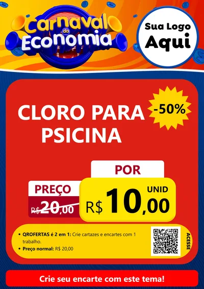 Modelo de Cartaz para Cartaz A4 Vertical com o tema Carnaval da Economia para Produtos para Piscina