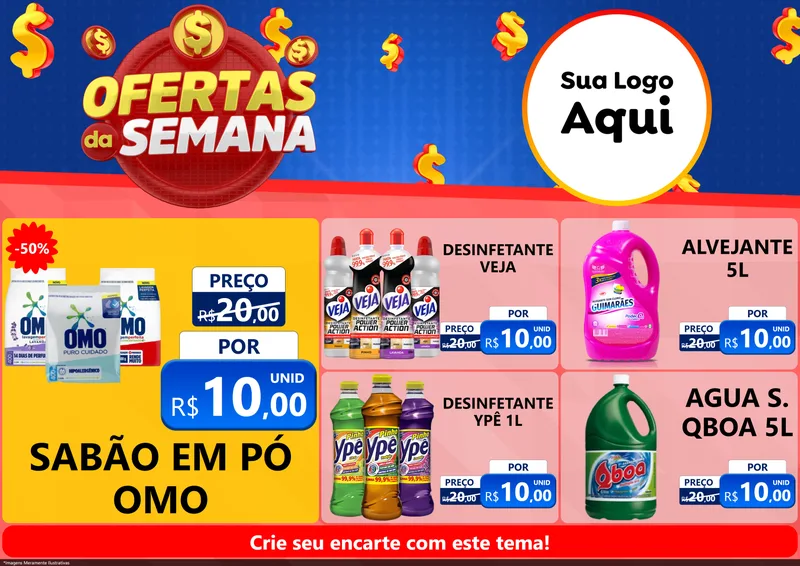 Modelo de Encarte para Encarte A4 Horizontal com o tema Ofertas Da Semana para Produtos de Limpeza