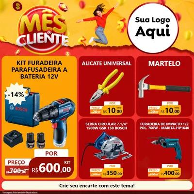 Modelo de Rede Social para Feed Facebook com o tema Mês do Cliente para Maquinas e Ferramentas