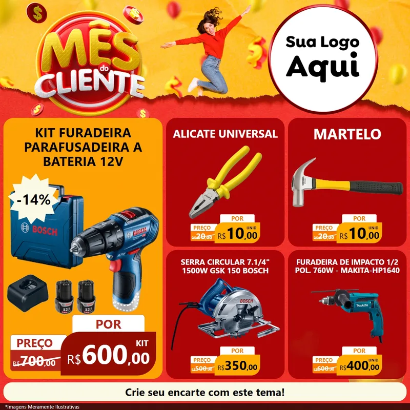 Modelo de Rede Social para Feed Facebook com o tema Mês do Cliente para Maquinas e Ferramentas