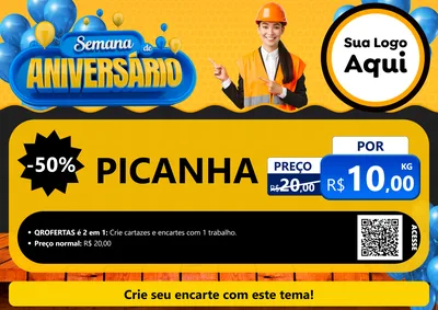 Modelo de Cartaz para Cartaz A4 Horizontal com o tema Semana de Aniversário para Açougue