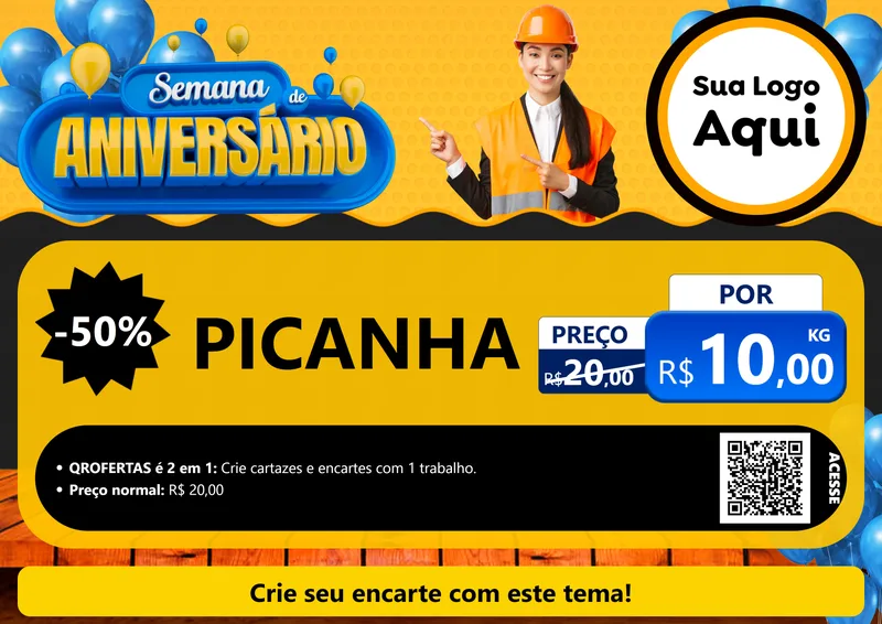 Modelo de Cartaz para Cartaz A4 Horizontal com o tema Semana de Aniversário para Açougue