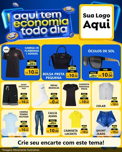 Modelo de Rede Social para Feed Instagram com o tema Aqui Tem Economia Todo Dia para Roupas e acessórios