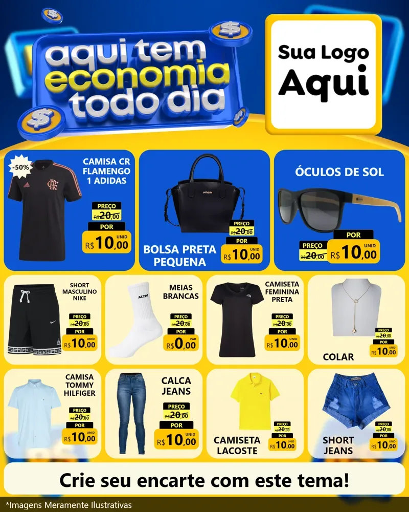 Modelo de Rede Social para Feed Instagram com o tema Aqui Tem Economia Todo Dia para Roupas e acessórios