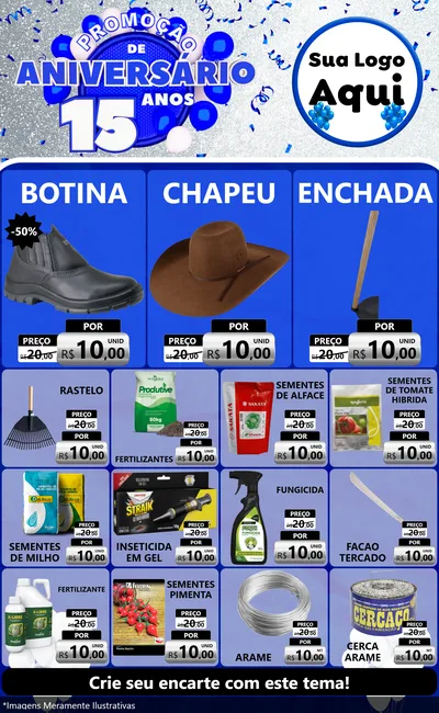 Modelo de Encarte para Encarte Grande com o tema Promoção de Aniversário - 15 Anos para Agropecuária