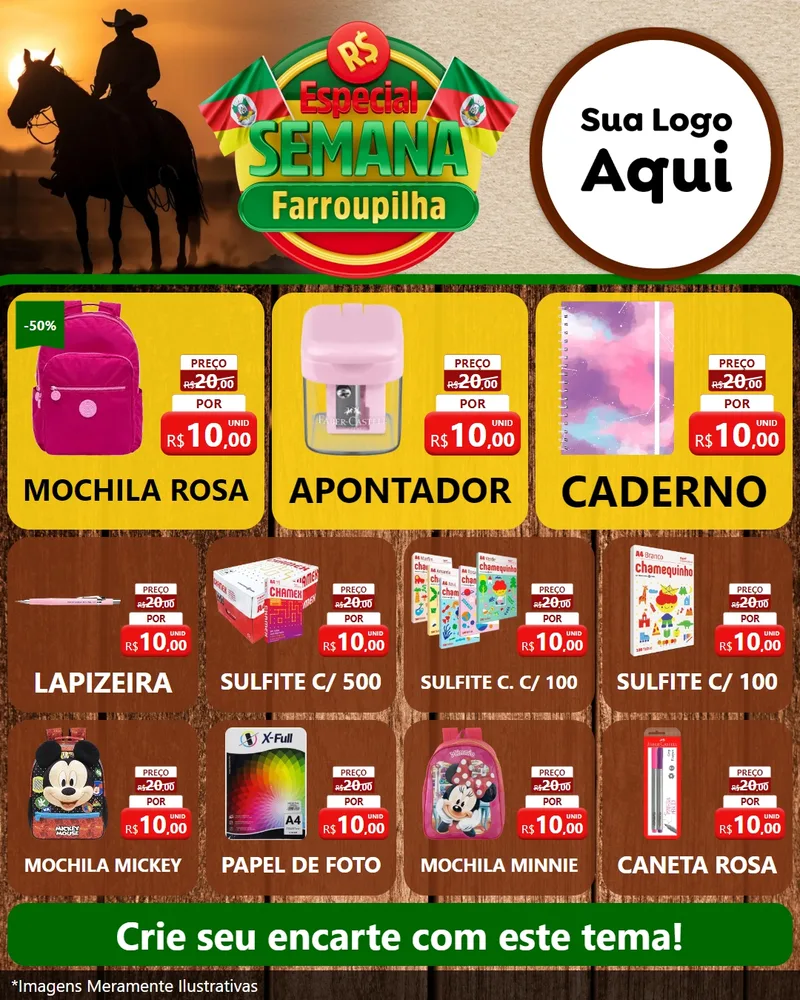 Modelo de Rede Social para Feed Instagram com o tema Especial Semana Farroupilha para Papelaria