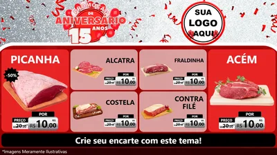 Modelo de TV para TV Horizontal com o tema Promoção de Aniversário - 15 Anos para Açougue