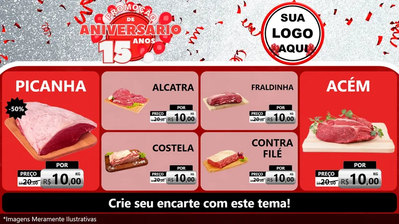 Modelo de TV para TV Horizontal com o tema Promoção de Aniversário - 15 Anos para Açougue