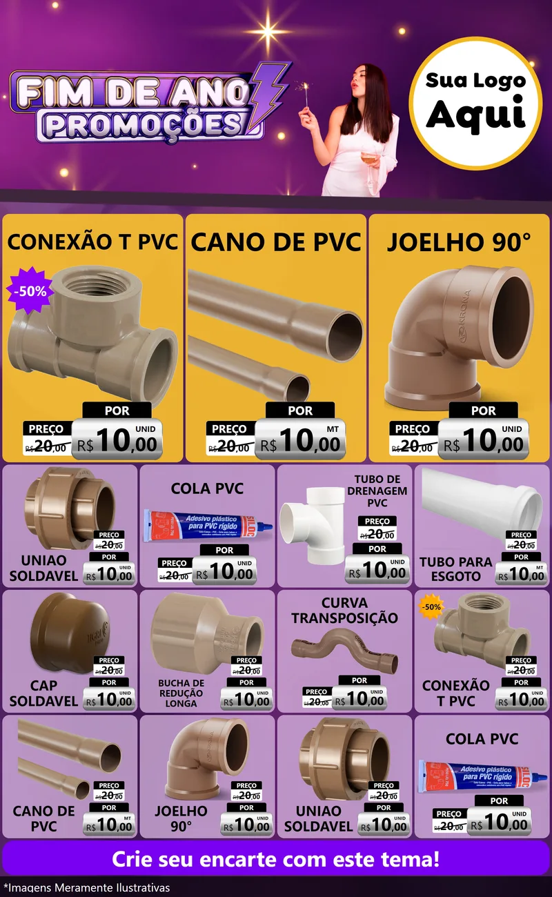 Modelo de Encarte para Encarte Grande com o tema Fim de Ano Promoções para Tubos e conexões