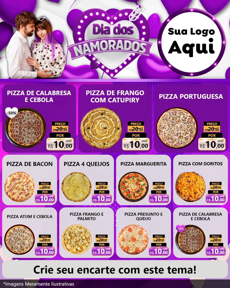 Modelo de Rede Social para Feed Instagram com o tema Dia dos Namorados para Pizzaria