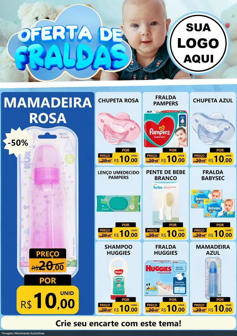 Modelo de Encarte para Encarte A4 Vertical com o tema Oferta de Fraldas para Bebês