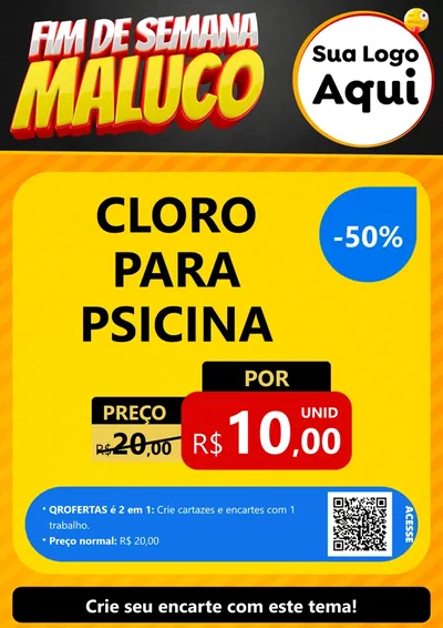Modelo de Cartaz para Cartaz A4 Vertical com o tema Final de Semana Maluco para Produtos para Piscina