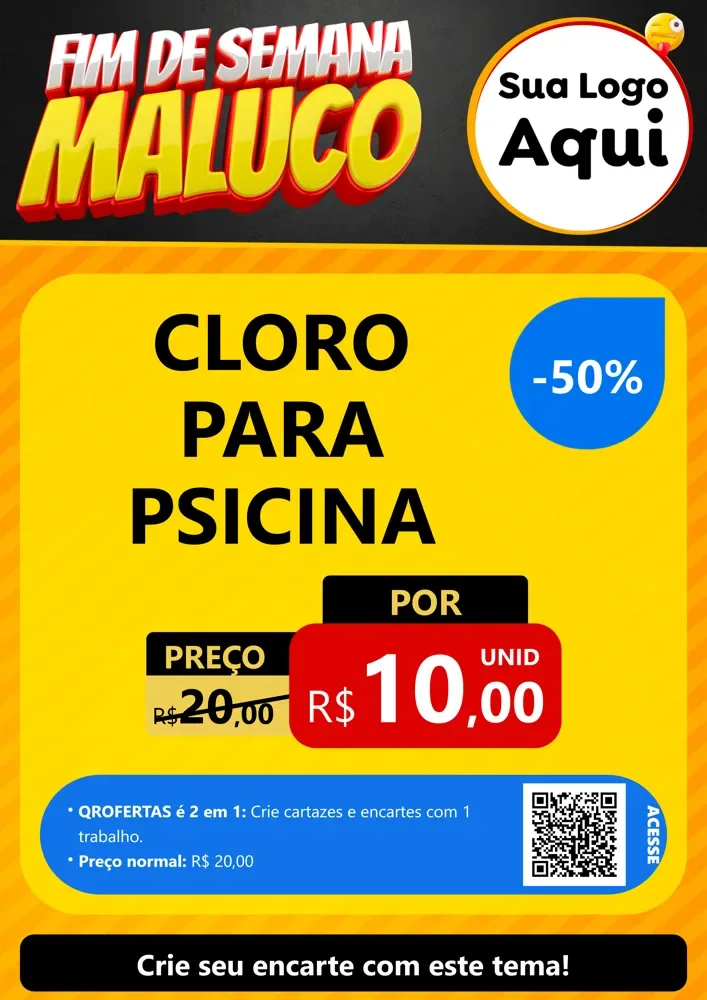 Modelo de Cartaz para Cartaz A4 Vertical com o tema Final de Semana Maluco para Produtos para Piscina