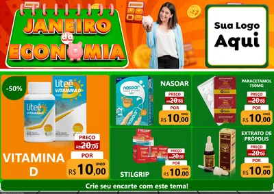 Modelo de Encarte para Encarte A4 Horizontal com o tema Janeiro da Economia para Farmácia