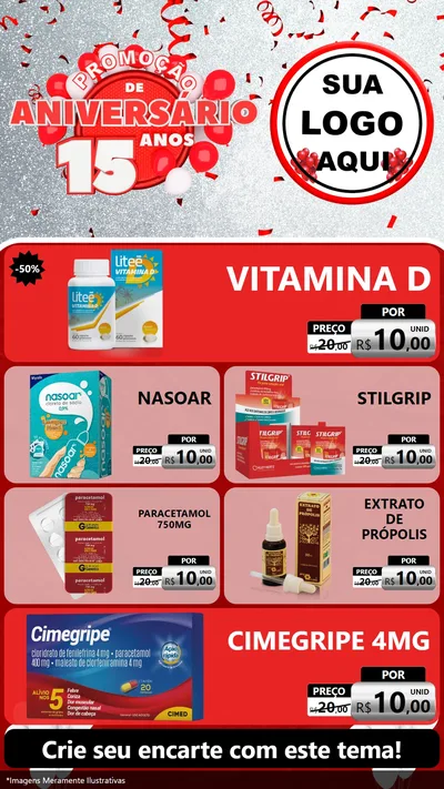 Modelo de TV para TV Vertical com o tema Promoção de Aniversário - 15 Anos para Farmácia