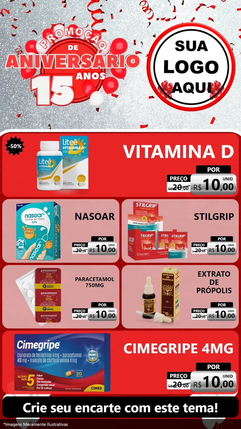 Modelo de TV para TV Vertical com o tema Promoção de Aniversário - 15 Anos para Farmácia