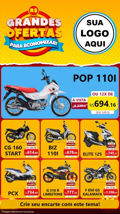 Modelo de Rede Social para Stories com o tema Grandes Ofertas Para Economizar! para Concessionaria de Motos