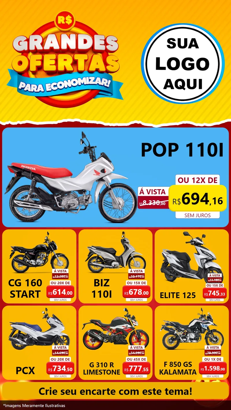 Modelo de Rede Social para Stories com o tema Grandes Ofertas Para Economizar! para Concessionaria de Motos