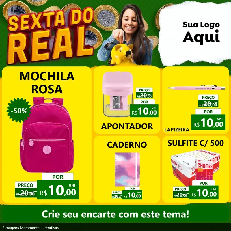 Modelo de Rede Social para Feed Facebook com o tema Sexta do Real para Papelaria