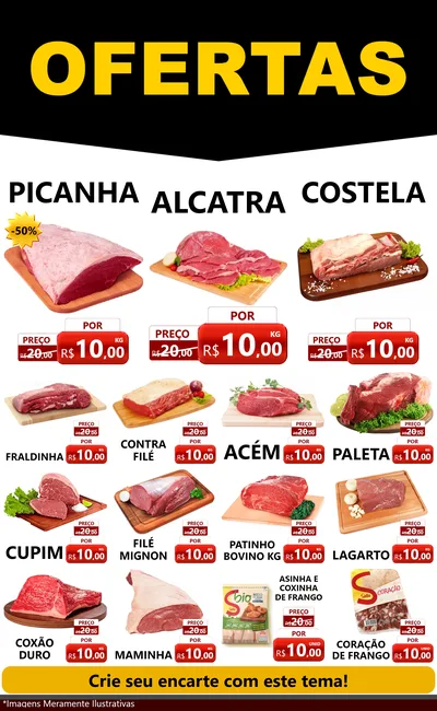 Modelo de Encarte para Encarte Grande com o tema Ofertas Preto e Vermelho Cartaz para Açougue