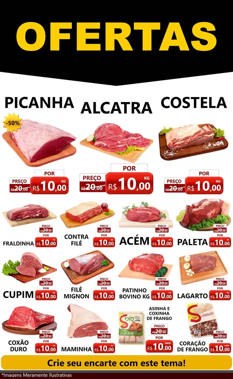 Modelo de Encarte para Encarte Grande com o tema Ofertas Preto e Vermelho Cartaz para Açougue