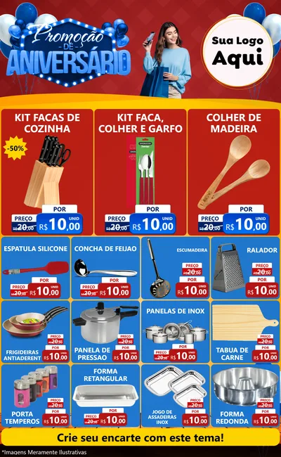 Modelo de Encarte para Encarte Grande com o tema Promoção de Aniversário para Utilidades Domésticas