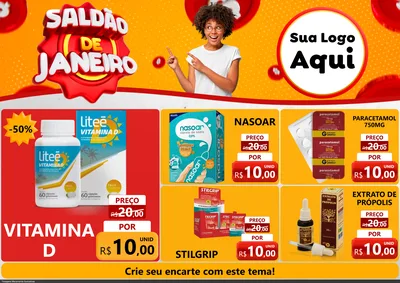 Modelo de Encarte para Encarte A4 Horizontal com o tema Saldão de Janeiro para Farmácia