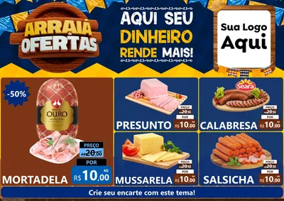 Modelo de Encarte para Encarte A4 Horizontal com o tema Arraiá de Ofertas - Junina para Frios e Laticínios