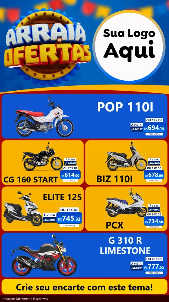 Modelo de TV para TV Vertical com o tema Arraiá de Ofertas - Junina para Concessionaria de Motos