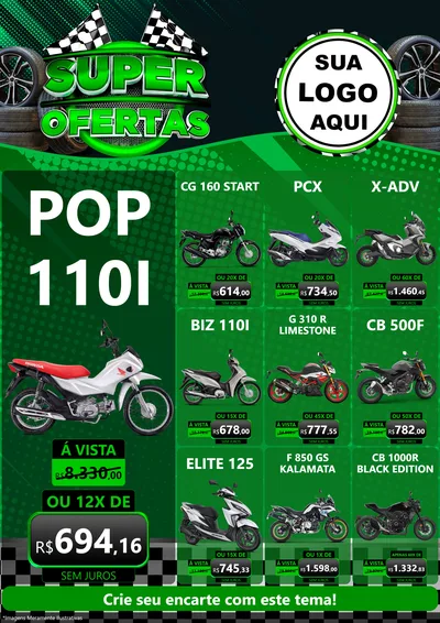 Modelo de Encarte para Encarte A4 Vertical com o tema Super Ofertas - Motopeças para Concessionaria de Motos