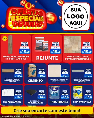 Modelo de Rede Social para Feed Instagram com o tema Ofertas Especiais de Julho para Pisos e revestimentos
