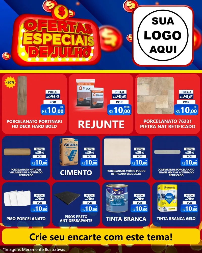 Modelo de Rede Social para Feed Instagram com o tema Ofertas Especiais de Julho para Pisos e revestimentos