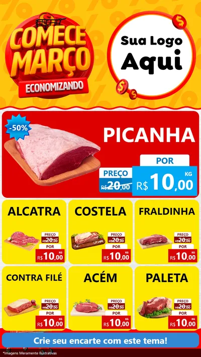 Modelo de Rede Social para Stories com o tema Comece Março Economizando para Açougue