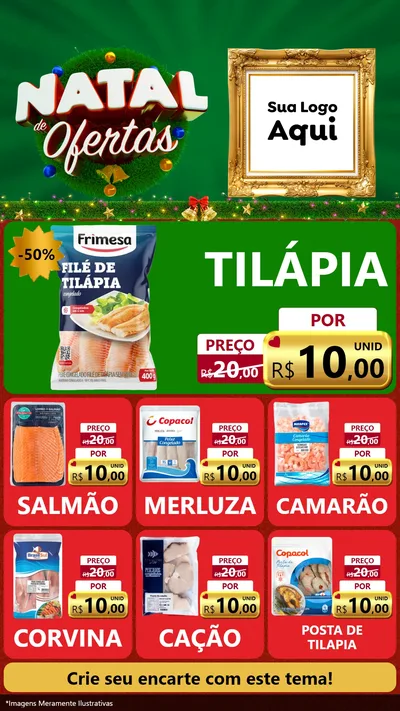 Modelo de Rede Social para Stories com o tema Natal de Ofertas para Peixaria