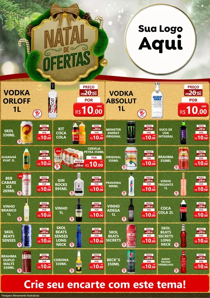 Modelo de Encarte para Encarte A4 Vertical com o tema Ofertas de Natal para Distribuidora de bebidas