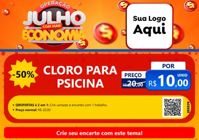 Modelo de Cartaz para Cartaz A4 Horizontal com o tema Operação Julho Com Mais Economia para Produtos para Piscina