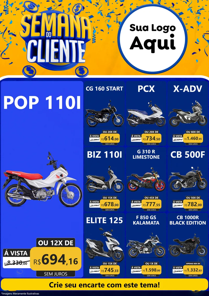 Modelo de Encarte para Encarte A4 Vertical com o tema Semana do Cliente para Concessionaria de Motos