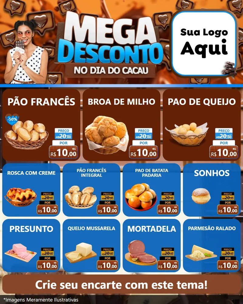 Modelo de Rede Social para Feed Instagram com o tema Mega Desconto no Dia do Cacau para Padaria